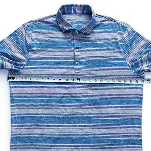 johnnie-O Polo Shirt Men Large Blue Striped Performance Stretch UPF50 Golf - Picture 2 of 10